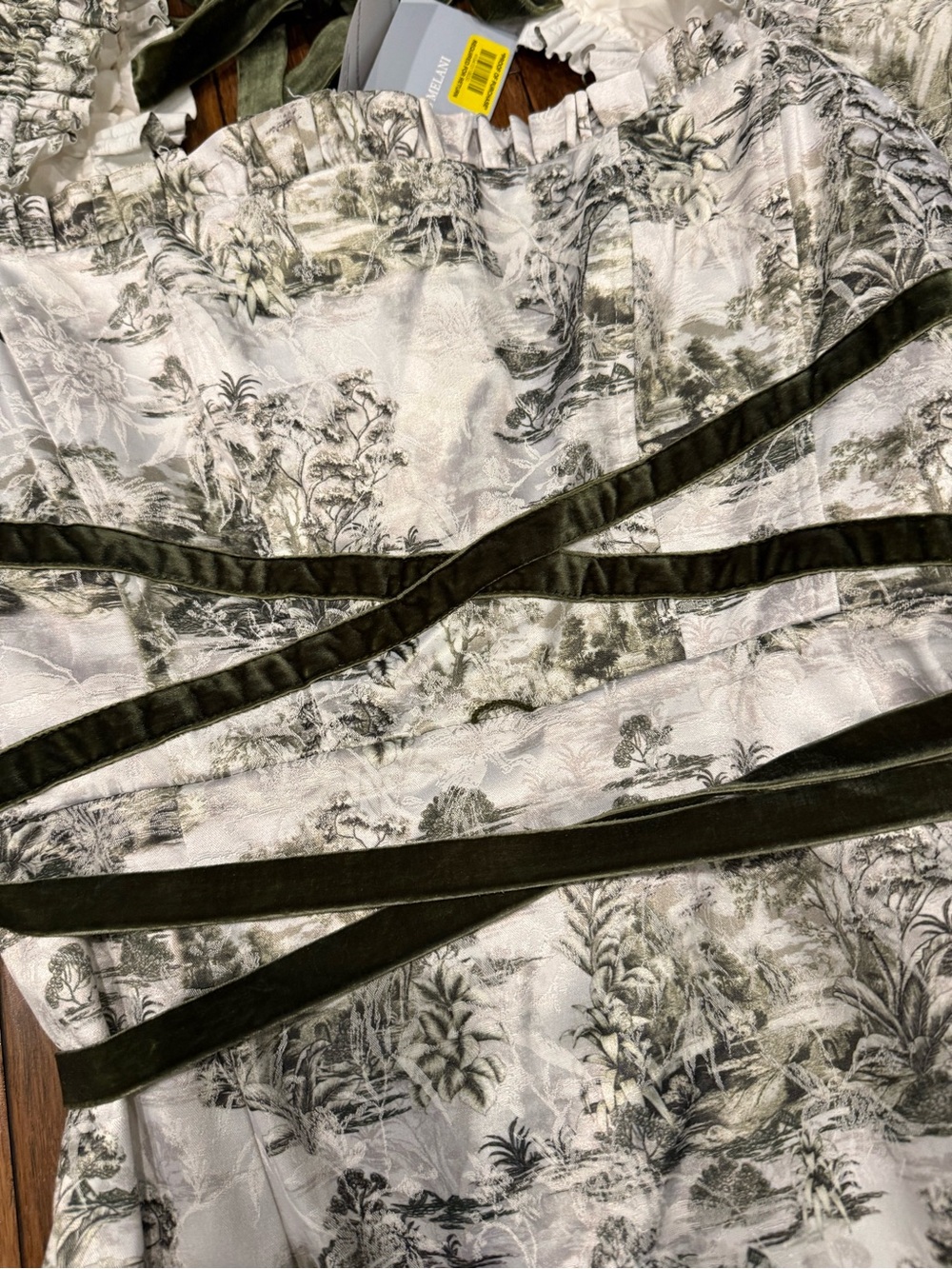 ANTONIO MELANI Ivory Maxi Dress with Olive Toile Print and Velvet Trim - Picture 5 of 13